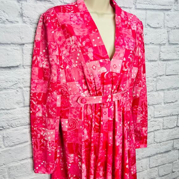 Vintage 70s Handmade Maxi Dress Long Sleeve Pink Patchwork V-Neck Size S - Picture 5 of 8
